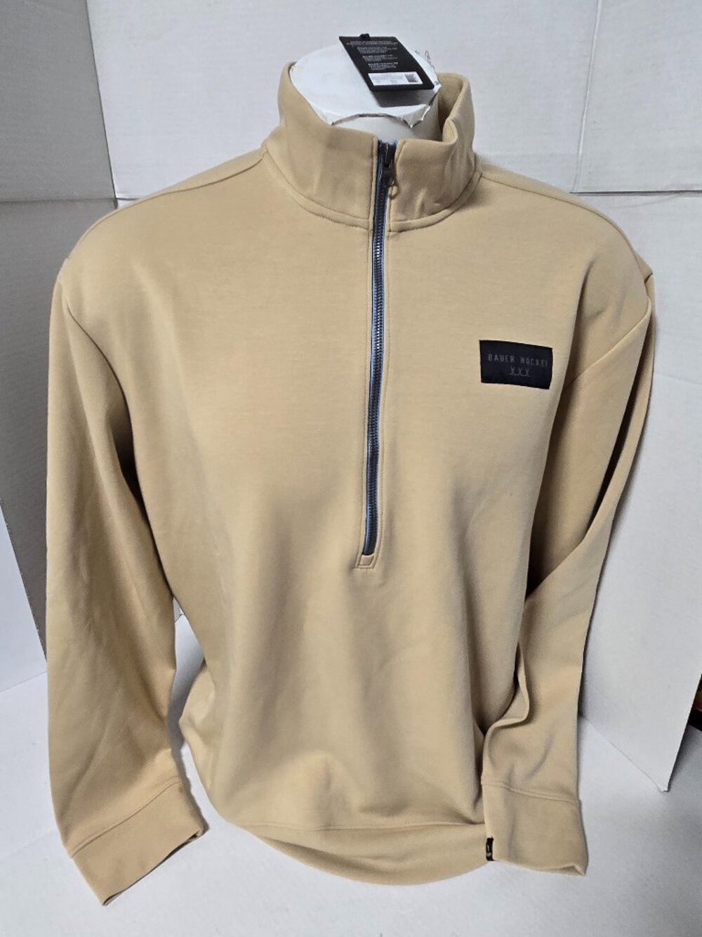 Bauer Hockey XXX Quarter-Zip Pullover Sweater – NWT Large Beige Performance Flee